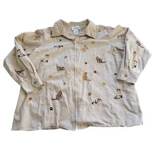 Vtg Y2K 2000s Embroidered Cat Kitten Zip Jacket Plus Size 1X Cat Lady Kitschy